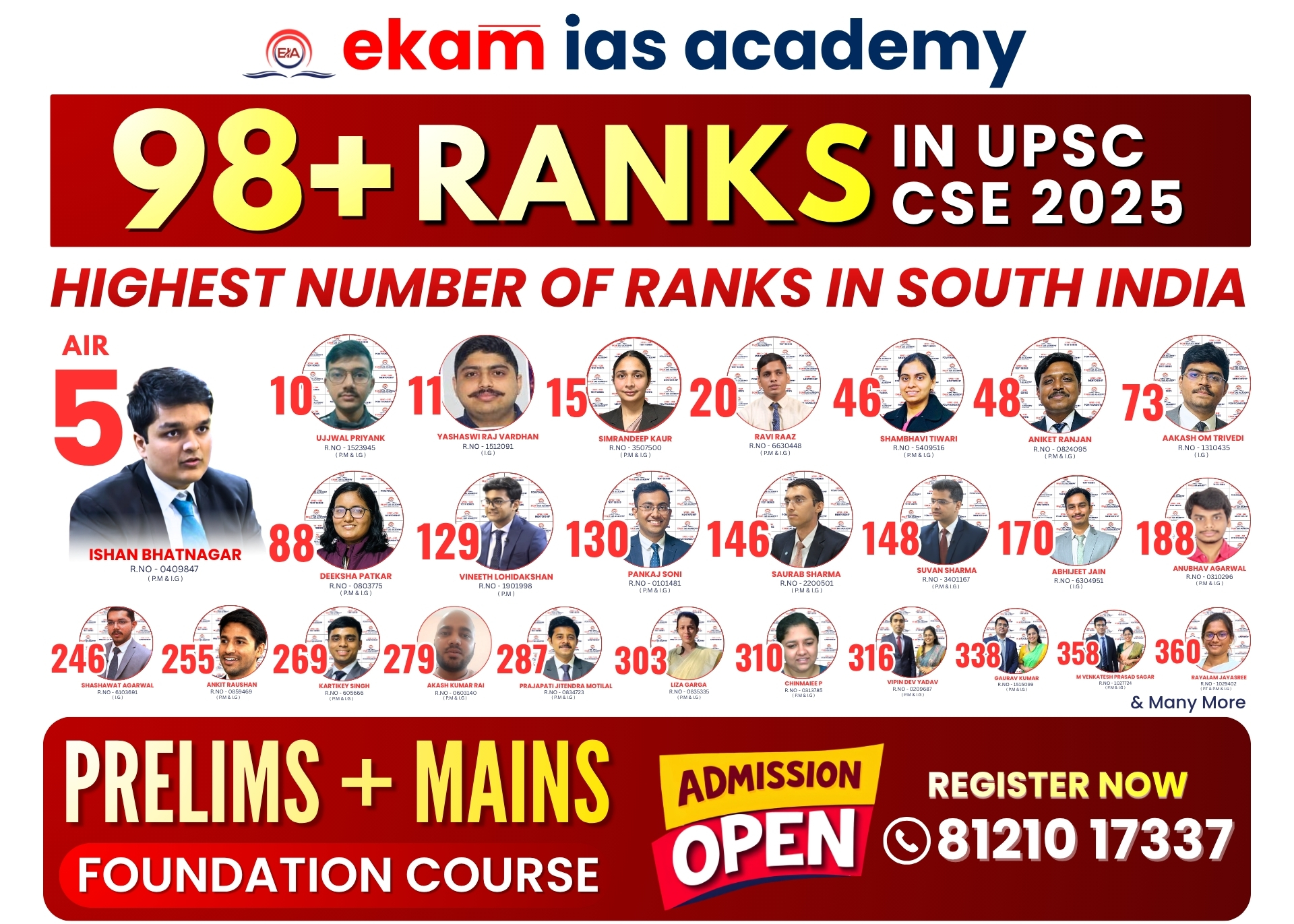 Ekam IAS Academy UPSC Rankers 2025
